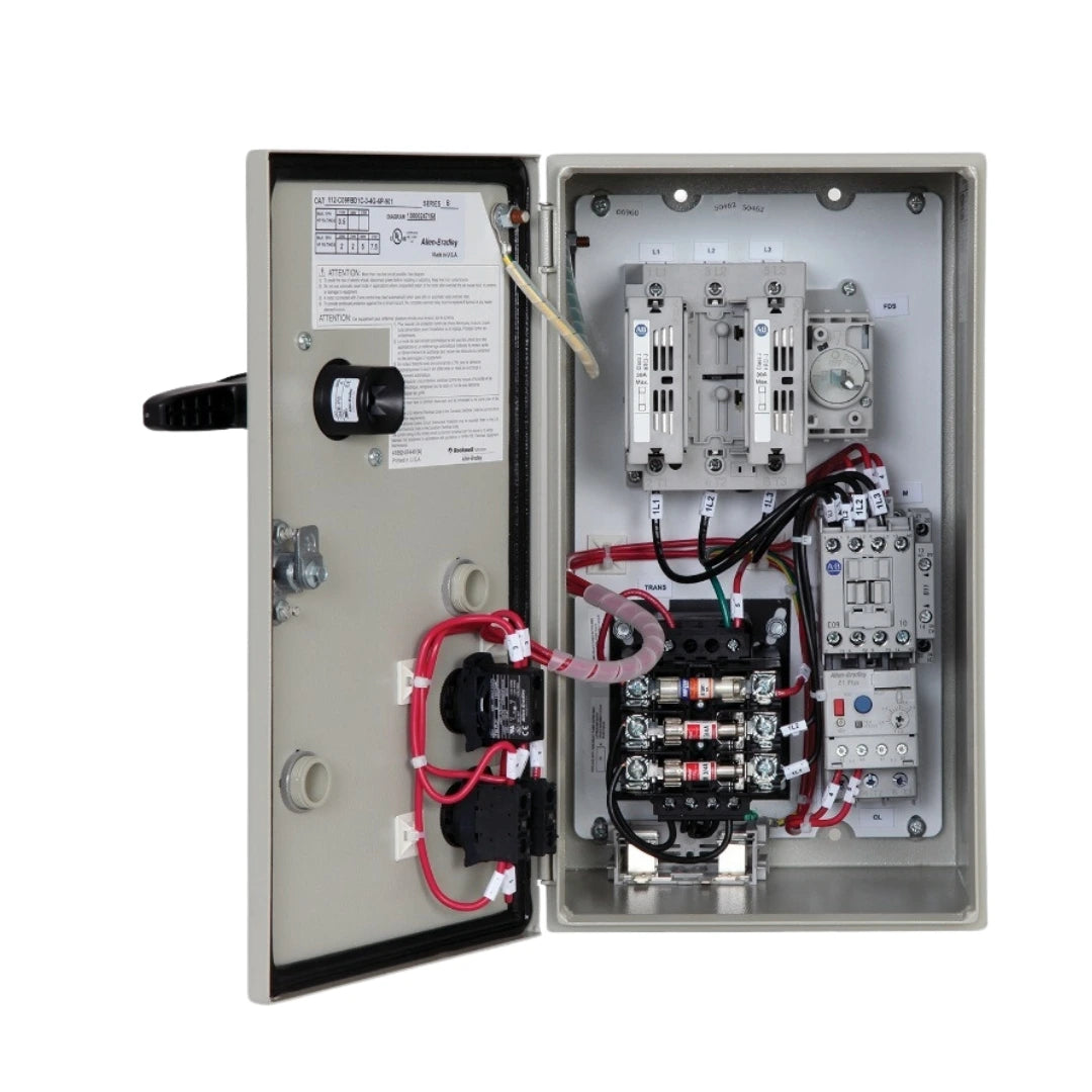 112-C09ACDE1C-3-4R | ALLEN BRADLEY | Bulletin 112 - IEC Combination Starter, Fusible -ClassJ Disconnect Type, IP42 (Type 1 - Metal), 9 Amp